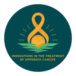 Logo with an amber appendix cancer ribbon.